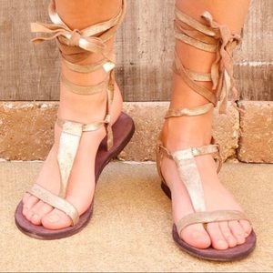Free People shimmer gold gladiator sandals